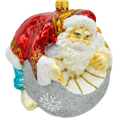 Szklana bombka choinkowa figurka Święty Mikołaj na bombce: srebrny