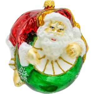 Szklana bombka choinkowa figurka Święty Mikołaj na bombce: zielony front