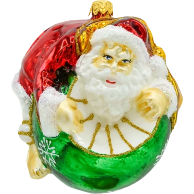 Szklana bombka choinkowa figurka Święty Mikołaj na bombce: zielony front