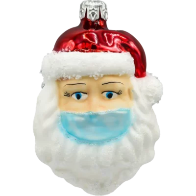 Szklana Bombka Choinkowa Figurka Święty Mikołaj w maseczce