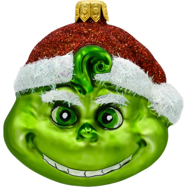 Szklana Bombka Choinkowa Figurka Uroczy Grinch w czapce mikołaja