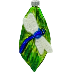 Szklana Bombka Choinkowa Figurka Ważka na liściu