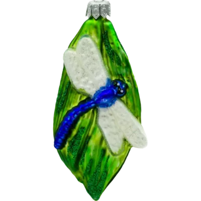Szklana Bombka Choinkowa Figurka Ważka na liściu