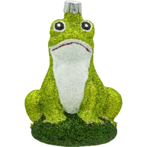 Szklana Bombka Choinkowa Figurka Żaba na liściu brokatowa