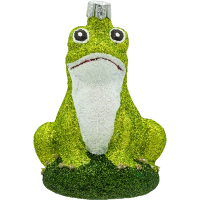 Szklana Bombka Choinkowa Figurka Żaba na liściu brokatowa