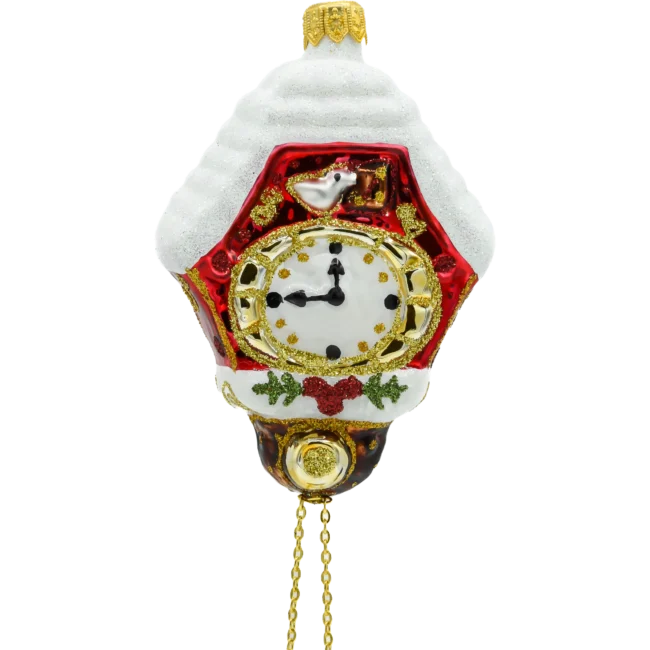 Szklana bombka choinkowa figurka Zegar z kukułką detal