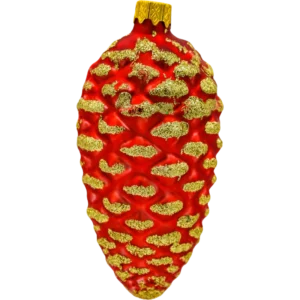 Szklana Bombka Choinkowa Figurka Świąteczna Złota Szyszka w Czerwieni