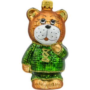 Szklana bombka choinkowa figurka Miś w sweterku: zielony