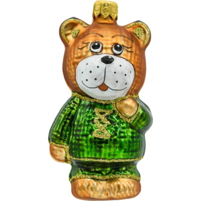 Szklana bombka choinkowa figurka Miś w sweterku: zielony