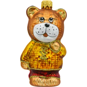 Szklana bombka choinkowa figurka Miś w sweterku: złoty