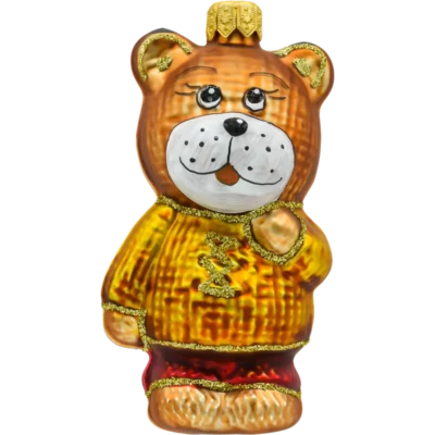 Szklana bombka choinkowa figurka Miś w sweterku: złoty