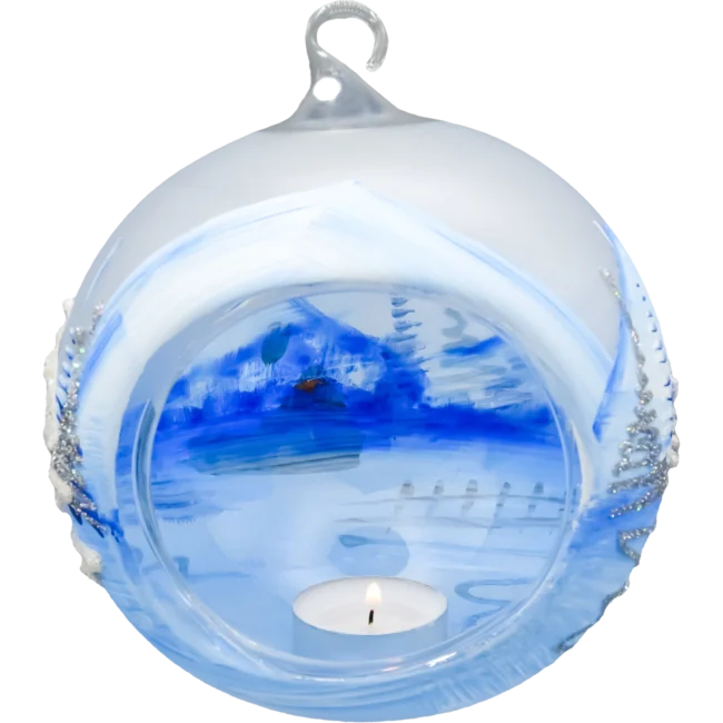 Szklana Bombka Lampion ze stojakiem: niebieski tył