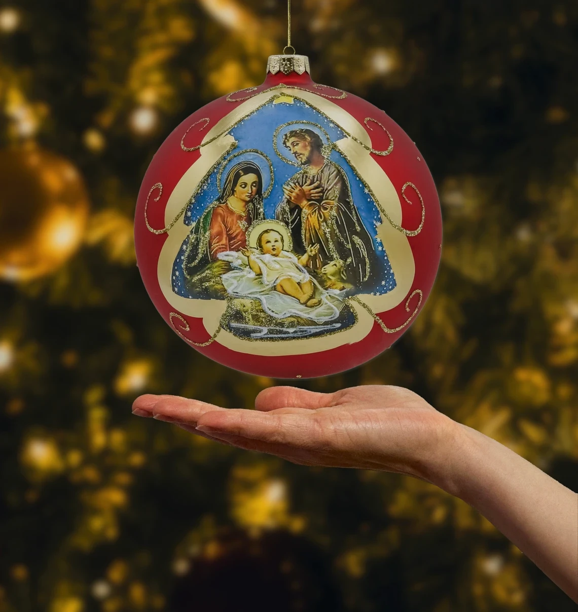 Szklana Bombka okrągła: Święta Rodzina realne zdjęcie
