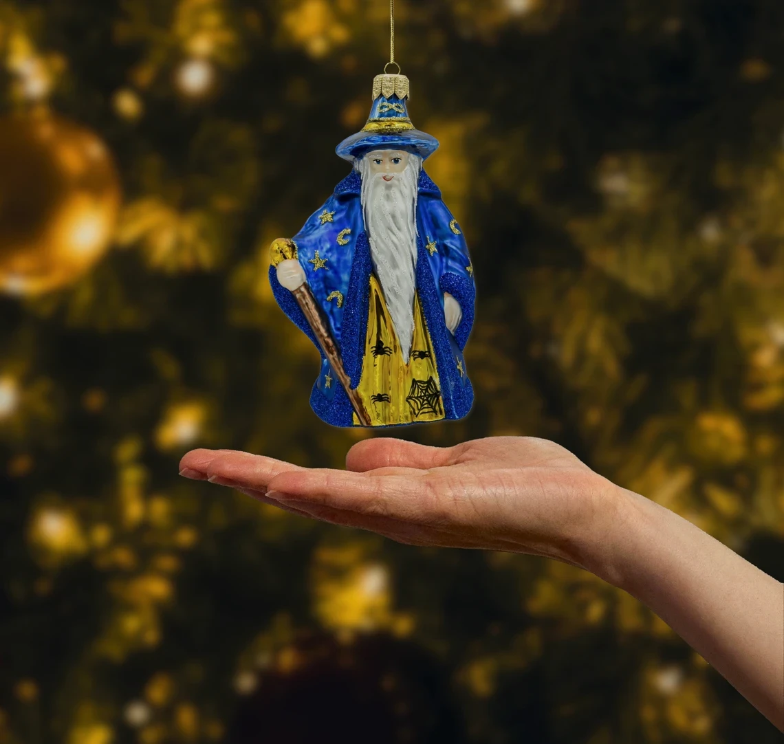 Bombka szklana figurka Czarodziej z berłem realne zdjęcie