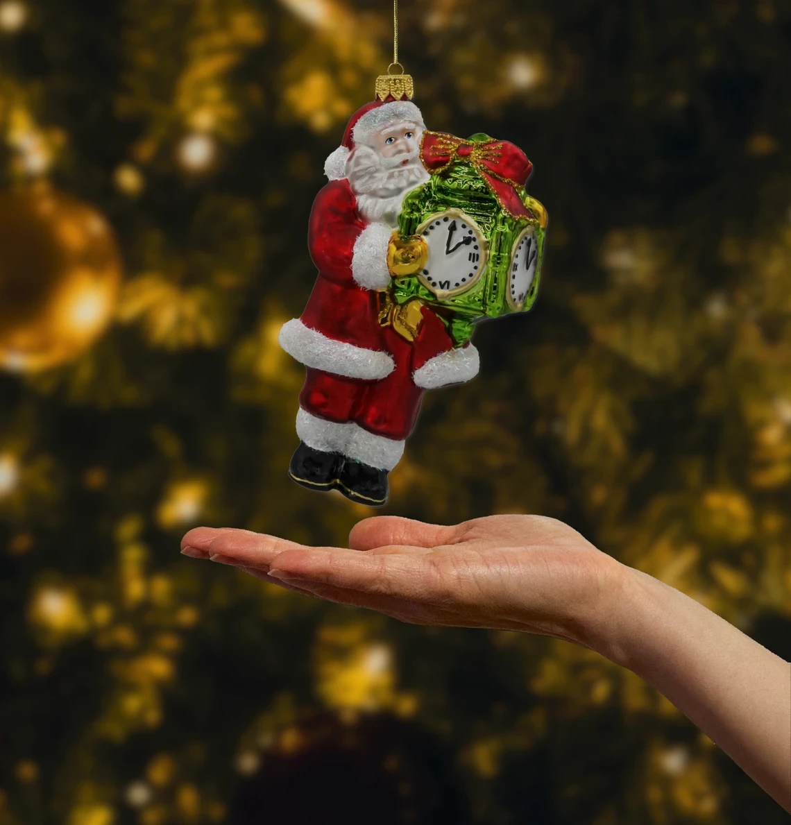 Bombka szklana Mikołaj z zegarem realne zdjęcie