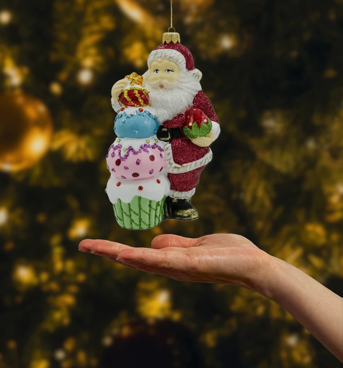 Bombka szklana figurka Święty Mikołaj cukiernik realne zdjęcie