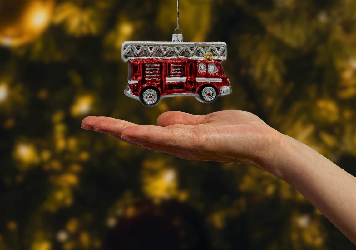 Bombka szklana Wóz Strażacki z drabiną: mały realne zdjęcie