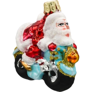 Szklana Bombka Choinkowa Mikołaj na motorze profil bok