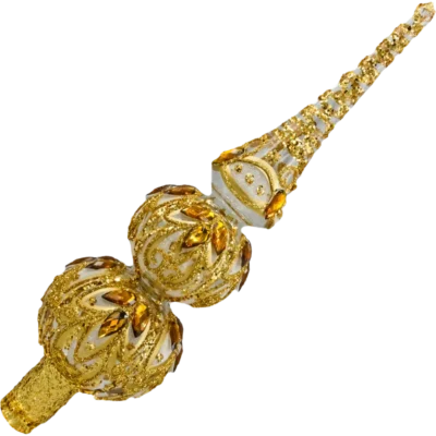 Szklana Bombka Choinkowa Czubek Szpic szklany na choinkę Złoty kryształ przekątna