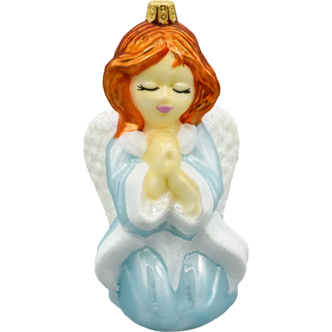 Szklana Bombka Choinkowa Figurka Forma ze szkła anioł w modlitwie niebieski