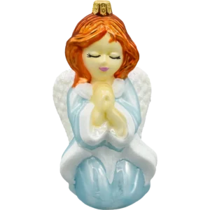 Szklana Bombka Choinkowa Figurka Forma ze szkła Anioł w modlitwie niebieski przód