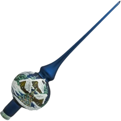 Szklana Bombka Choinkowa Figurka Forma ze szkła Czubek szpic na choinkę zimowa wioska niebieski kąt