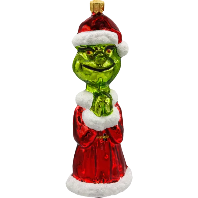 Szklana Bombka Choinkowa Figurka Forma ze szkła Grinch w płaszczu mikołaja błyszczący