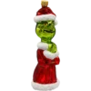 Szklana Bombka Choinkowa Figurka Forma ze szkła Grinch w płaszczu Mikołaja błyszczący bok