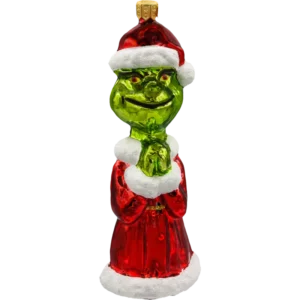 Szklana Bombka Choinkowa Figurka Forma ze szkła Grinch w płaszczu mikołaja błyszczący