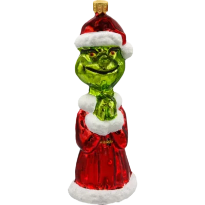 Szklana Bombka Choinkowa Figurka Forma ze szkła Grinch w płaszczu mikołaja błyszczący