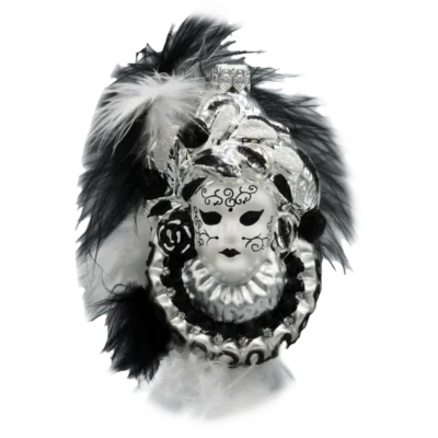 Szklana Bombka Choinkowa Figurka Forma ze szkła Maska Karnawałowa z piórami czarna