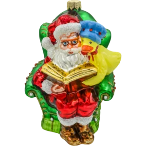 Szklana Bombka Choinkowa Figurka Forma ze szkła Mikołaj Czytający Książkę z kaczuszką