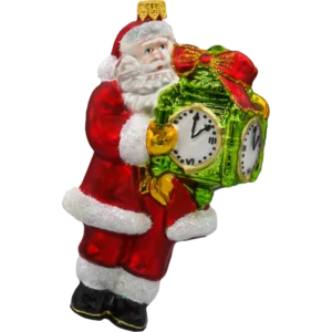 Szklana Bombka Choinkowa Figurka Forma ze szkła Mikołaj z zegarem