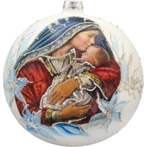 Bombka szklana okrągła figurka forma ze szkła Matka Boża z dzieciątkiem