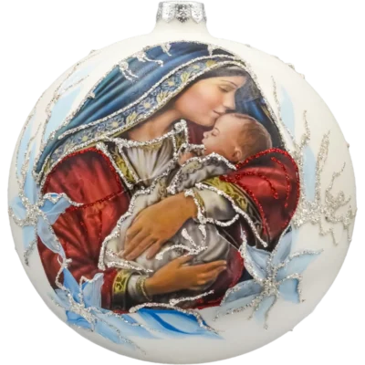 Bombka szklana okrągła figurka forma ze szkła Matka Boża z dzieciątkiem