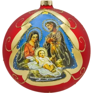 Szklana Bombka Choinkowa Decoupage Okrągła Święta rodzina czerwona