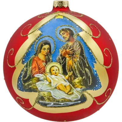 Szklana Bombka Choinkowa Decoupage Okrągła Święta rodzina czerwona