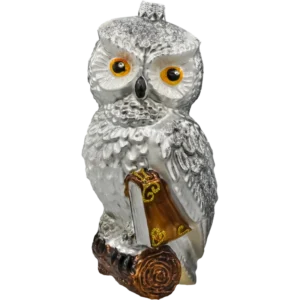 Szklana Bombka Choinkowa Figurka Forma ze szkła Sowa z księgą: srebrna