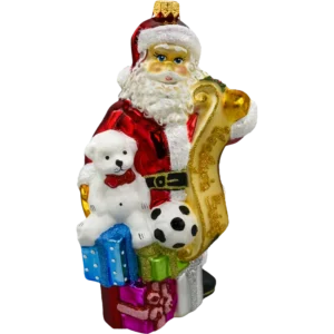 Szklana Bombka Choinkowa Figurka Forma ze szkła Święty Mikołaj z listem i prezentami