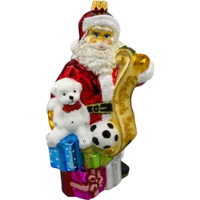 Szklana Bombka Choinkowa Figurka Forma ze szkła Święty Mikołaj z listem i prezentami