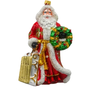 Szklana Bombka Choinkowa Figurka Forma ze szkła święty mikołaj z wieńcem i saniami