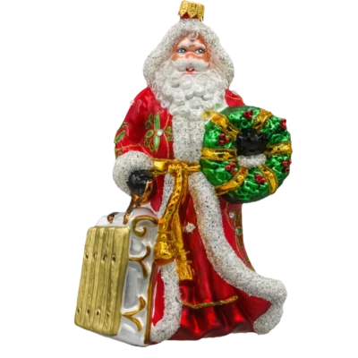 Szklana Bombka Choinkowa Figurka Forma ze szkła święty mikołaj z wieńcem i saniami