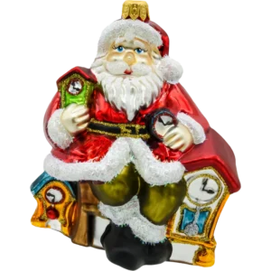 Szklana Bombka Choinkowa Figurka Forma ze szkła Święty Mikołaj z zegarami