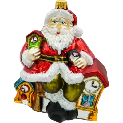 Szklana Bombka Choinkowa Figurka Forma ze szkła Święty Mikołaj z zegarami