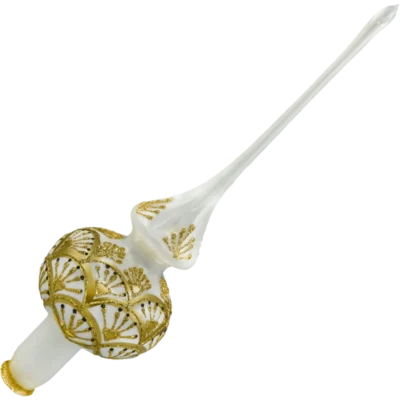 Szklana Bombka Choinkowa Figurka Forma ze szkła Szpic Czubek na choinkę biały ornament wachlarz