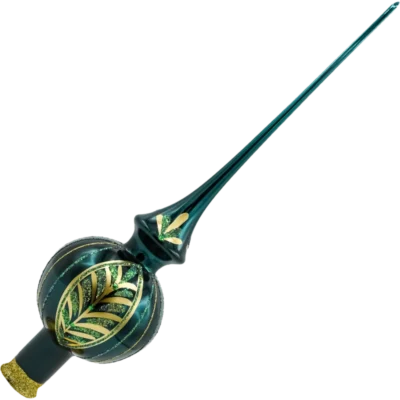 Szklana Bombka Choinkowa Figurka Forma ze szkła Szpic Czubek na choinkę brokatowy liść butelkowa zieleń