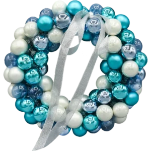 Szklana Bombka Choinkowa Figurka Forma ze szkła Wieniec Świąteczny z mini bombek niebiesko biały