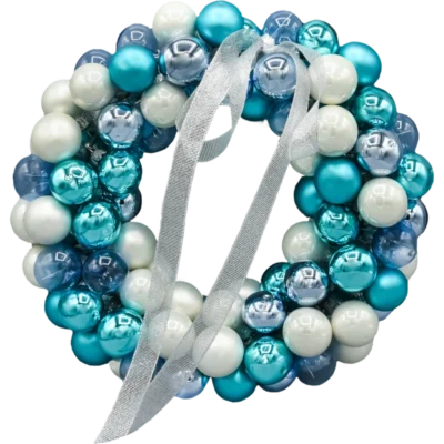 Szklana Bombka Choinkowa Figurka Forma ze szkła Wieniec Świąteczny z mini bombek niebiesko biały