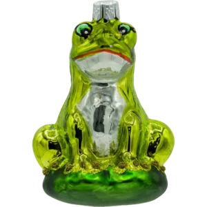 Szklana Bombka Choinkowa Figurka Forma ze szkła Żaba na liściu błyszcząca