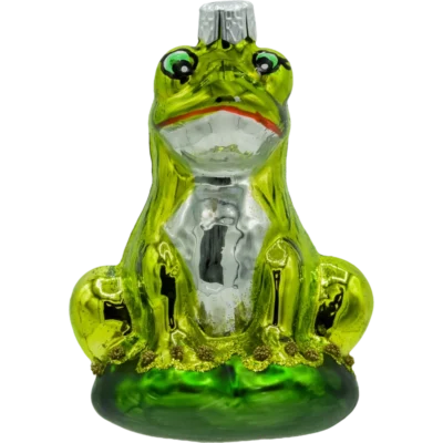 Szklana Bombka Choinkowa Figurka Forma ze szkła Żaba na liściu błyszcząca